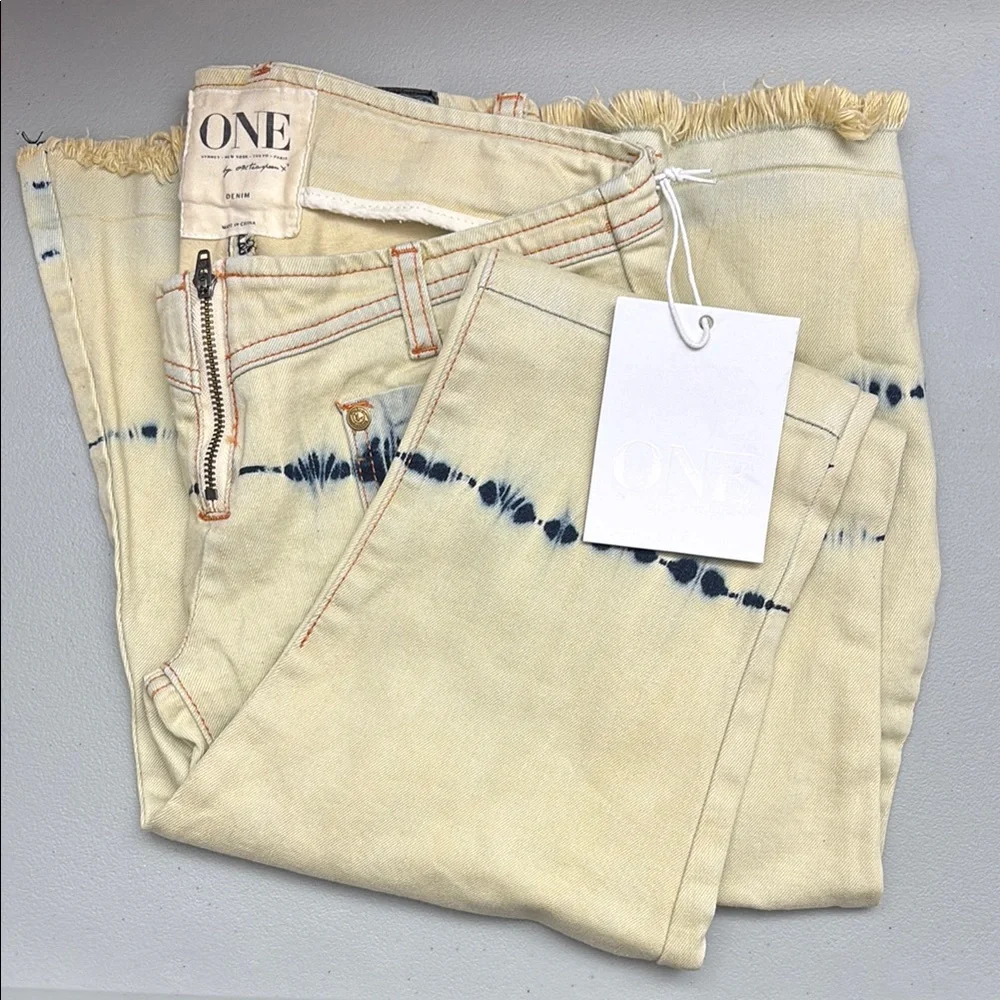 One Teaspoon Cream Tie-Dye Flare Jeans - Picture 3 of 4